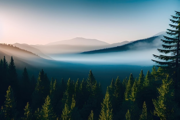 Un matin brumeux dans les montagnes