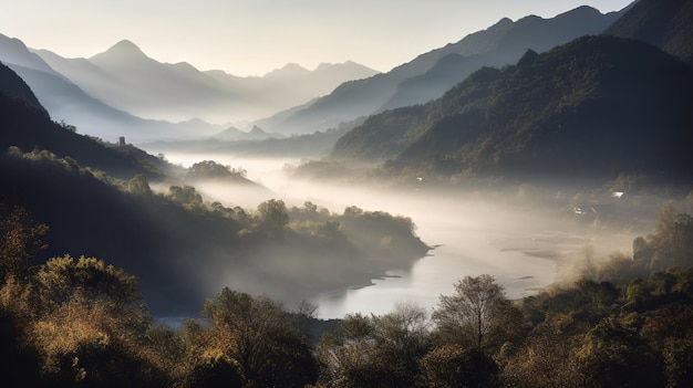 Matin brumeux dans les montagnes