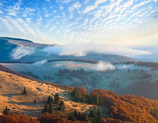 Matin brumeux paysage de montagne d'automne Carpates Ukraine