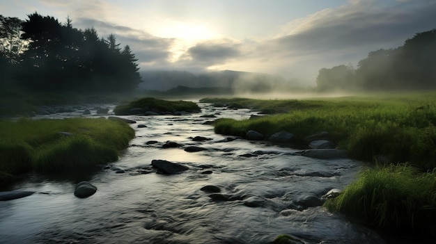 matin brumeux sur la rivière