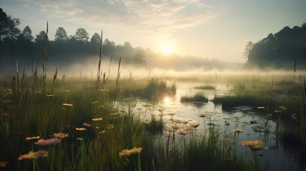 matin brumeux sur la rivière