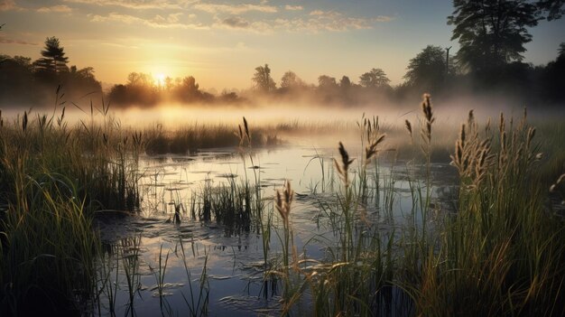 matin brumeux sur la rivière