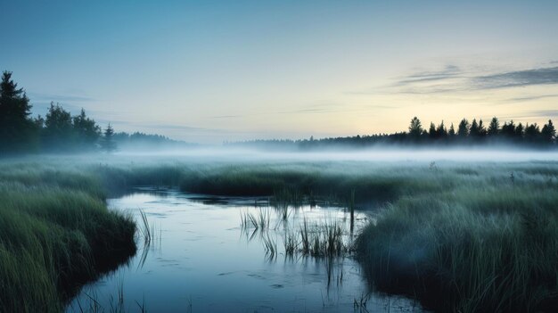 matin brumeux sur la rivière