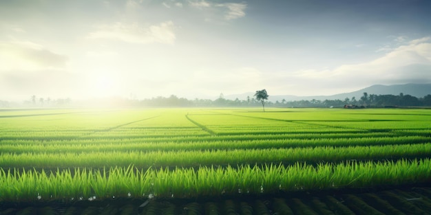 Matin dans une ferme de riz vert