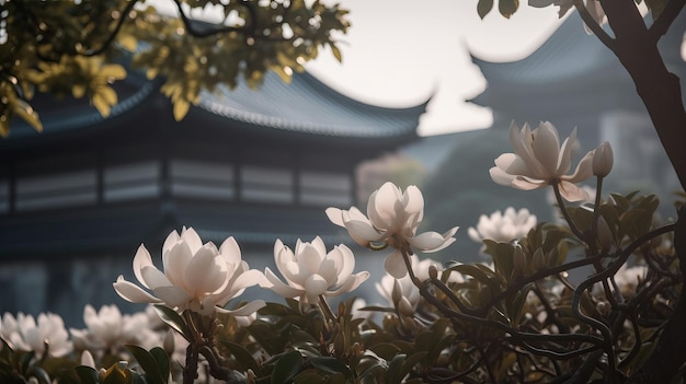 Matin d'été Magnolia Magnolia blanc en fleurs