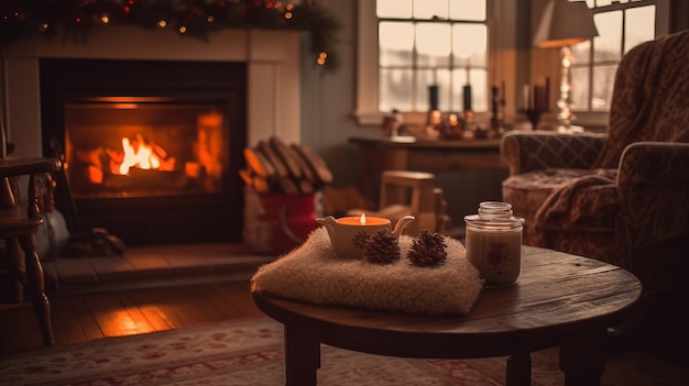 Matin de Noël agréable au coin du feu généré par l'IA