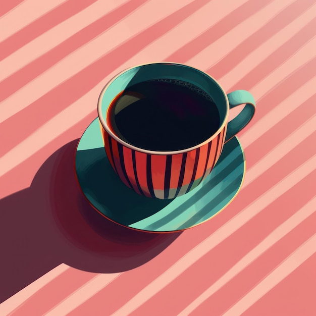 Le matin, des rafraîchissements Une tasse de cappuccino chaud sur une soucoupe vintage placée sur une table avec une assiette décorative dans un café