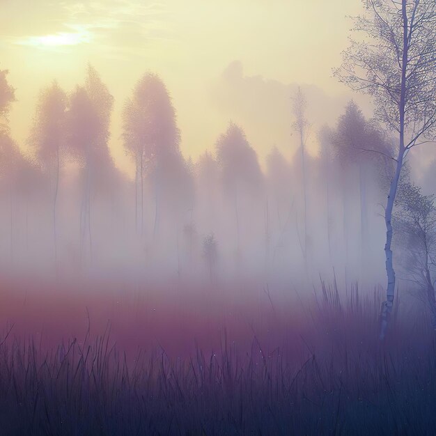 Photo une matinée brumeuse dans les forêts de la zone moyenne dans des nuances de rose illustration générée par ai