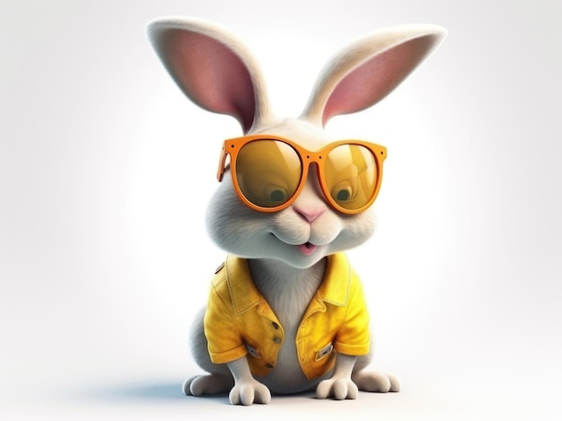 Mauvais lapin sur fond blanc style pixar