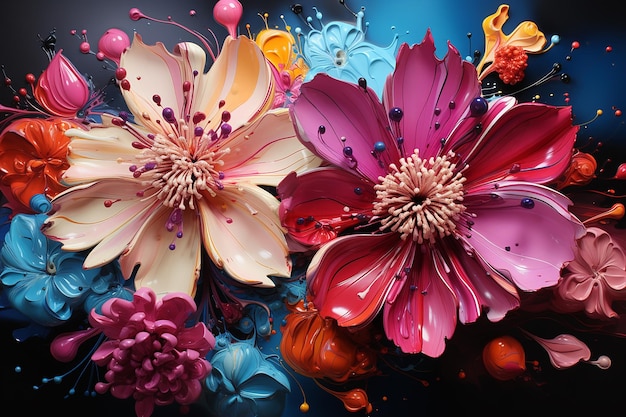 Photo maximalisme de la peinture acrylique explosion des fleurs de photons