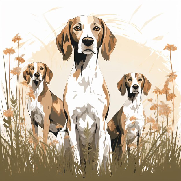 Meadow Hounds Clipart isolé sur un fond blanc