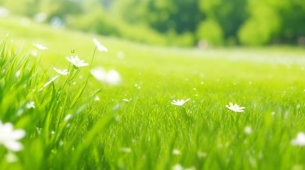 Meadow's Brilliance Herbe verte brillante et fleurs sur le pré dans la splendeur ensoleillée