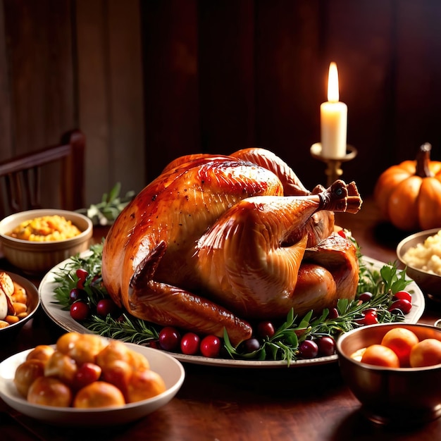 Meal traditionnel de Thanksgiving de dinde rôtie tradition festive à partager avec la famille