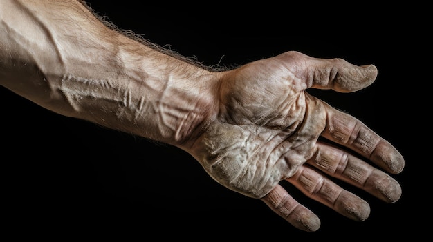 Photo un mécanicien âgé en gants blancs debout sur un fond noir dans le style de la vie rurale