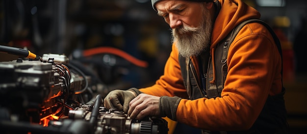 Photo un mécanicien automobile répare le moteur d'une voiture.