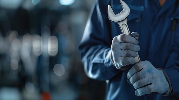 Le mécanicien d'IA générative tient la clé dans le service de réparation à la main au garage de l'atelier automobile