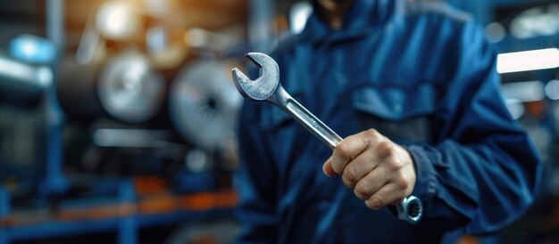 Le mécanicien d'IA générative tient la clé dans le service de réparation à la main au garage de l'atelier automobile