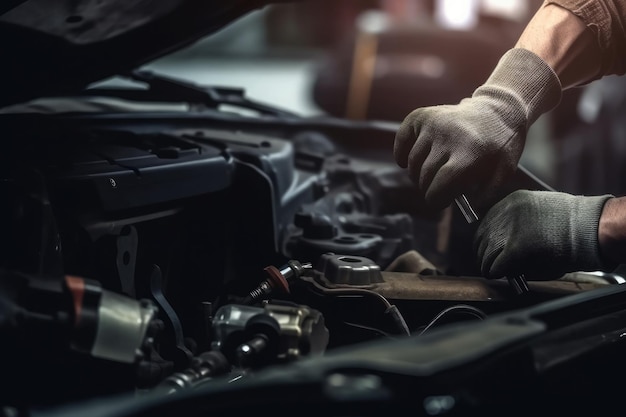 Mécanicien professionnel travaillant dans un atelier de réparation automobile Concept de service et d'entretien de voiture