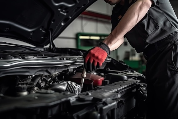 Mécanicien professionnel travaillant dans un atelier de réparation automobile Concept de service et d'entretien de voiture