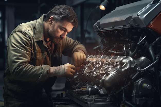 Photo mécanicien qualifié réparant un moteur de voiture