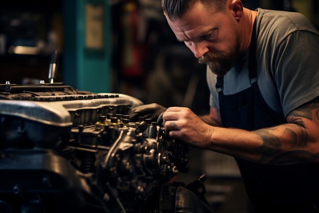 Mécanicien qualifié travaillant dans un atelier de réparation automobile