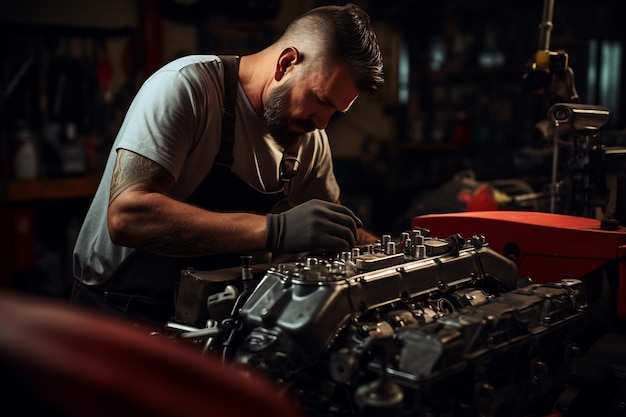 Photo mécanicien qualifié travaillant dans un atelier de réparation automobile