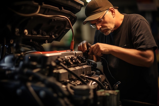 Mécanicien qualifié travaillant dans un atelier de réparation automobile