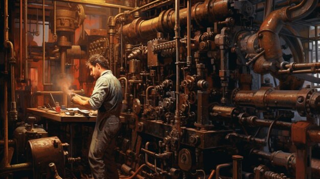 Un mécanicien réparant des machines lourdes dans une usine