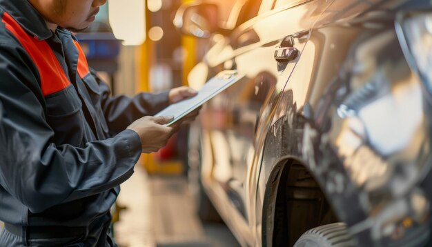 Photo mécanicien spécialisé examen approfondi service automobile