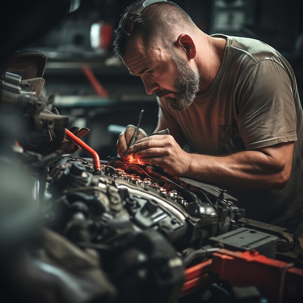 Mécanicien travaillant à la réparation de moteurs de voitures