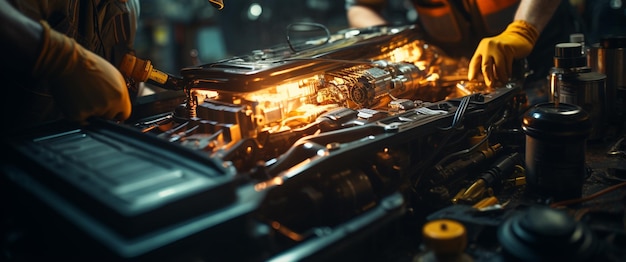 Mécanicien travaillant en voiture