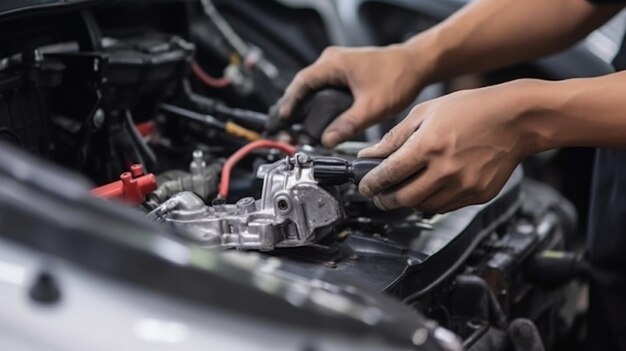 mécanicien de voiture effectuant l'entretien et l'assistance automobile