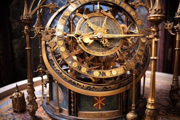 Mécanisme d'horloge astronomique de style steampunk créé avec une IA générative