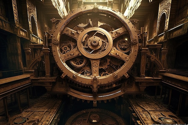 Mécanisme d'horlogerie géant illustration steampunk générative ai