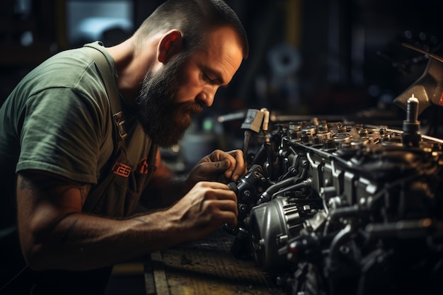 Mechanic39s Hands Up Vendredi le travail du moteur dans l'entrepôt du garage de voitures AI