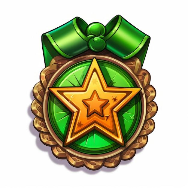 une médaille étoile verte et dorée entourée d'un ruban