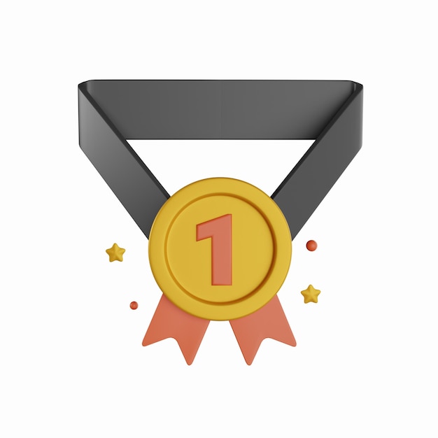 Médaille d'or avec l'icône 3D numéro un. Prix d'or ou récompense avec ruban illustration 3D