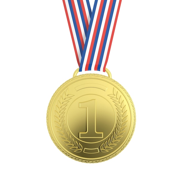 Médaille d'or avec ruban isolé sur blanc