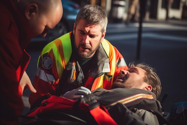 Photo un médecin et un ambulancier réveillent un homme inconscient