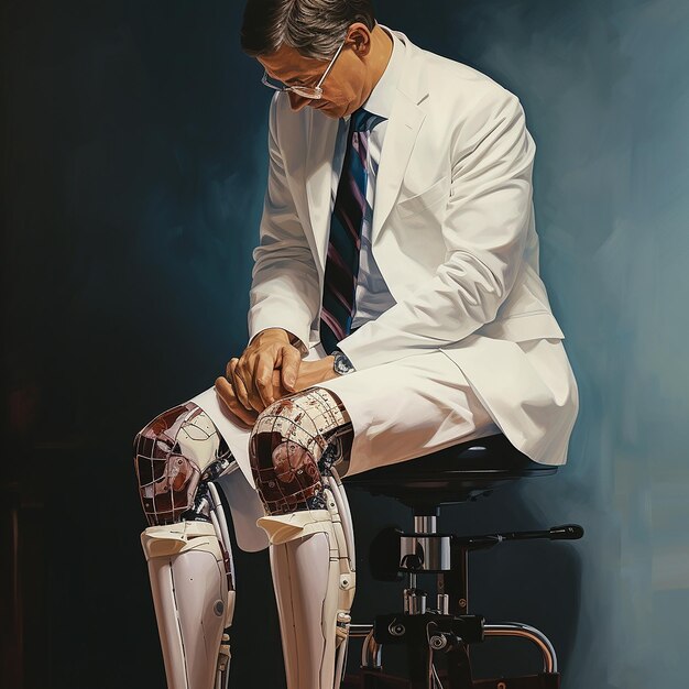 Photo le médecin applique un appareil orthopédique au genou