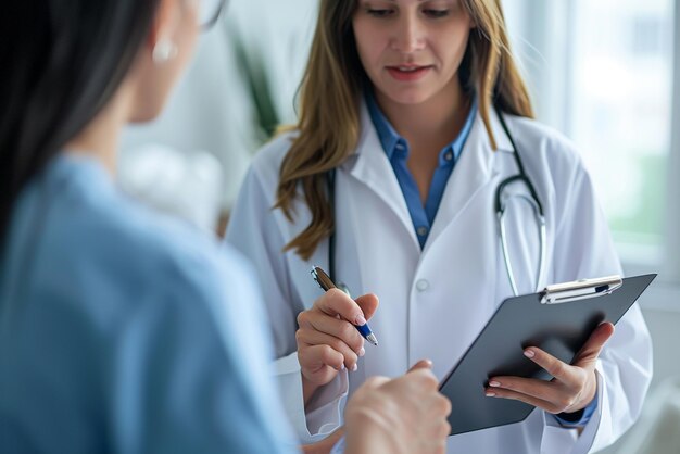 médecin sur le bloc-notes montrant un patient