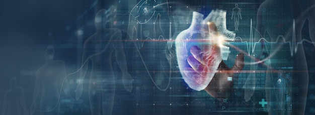 Le Médecin Cardiologue Diagnostique Les Fonctions Cardiaques Du Patient Et Les Vaisseaux Sanguins Sur Le Tableau De Bord Virtuel Medical