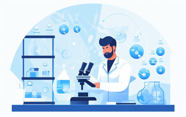 Photo médecin chercheur chimiste scientifique analysant un échantillon d'adn à l'aide d'un microscope médical en développement