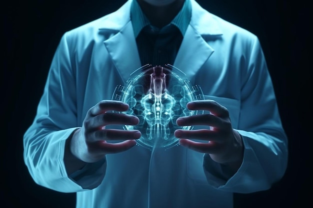 médecin dans le concept médical futuriste en appuyant sur le bouton