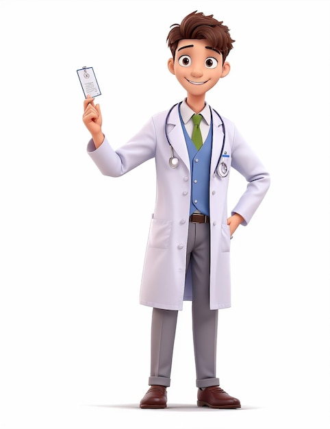 Un médecin de dessin animé brandissant une carte de diagnostic médical