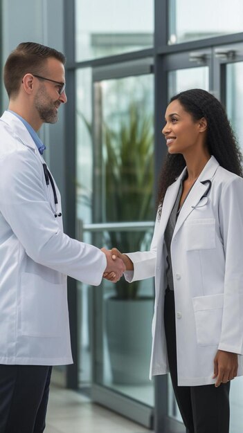 Photo un médecin et une femme d'affaires se serrent la main lors d'une réunion