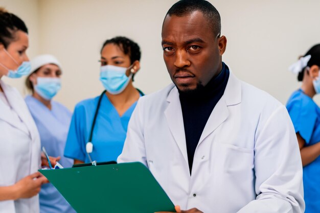 Photo médecin noir lors d'une réunion avec d'autres médecins