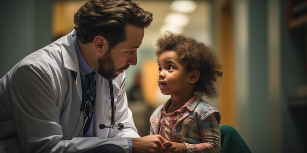 Photo un médecin parlant à un enfant ia générative