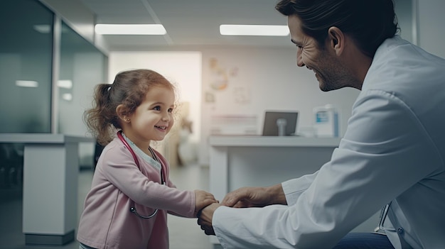 Le médecin pédiatre et le bébé sourient.