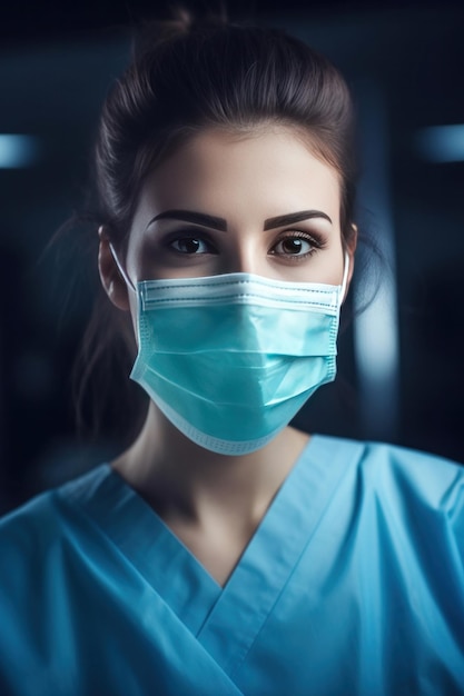 Une médecin portant un masque médical chirurgical hygiénique contre la maladie contagieuse coronavirus